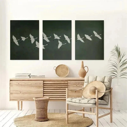3pcs Japanese-Inspired Abstract Birds Perfect Wall Art Set Canvas Framed 40x60cm - High Quality Print 100% Australian Made Wall Canvas Ready to Hang