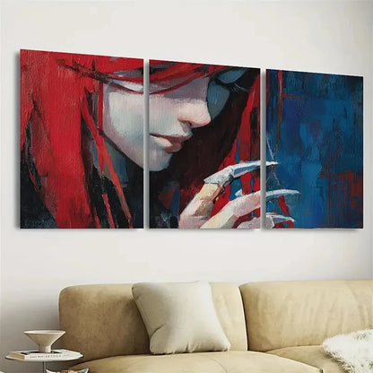 3pcs Anime Girl With Red Hair And Claws Art Wall Art Set Canvas Framed 40x60cm - High Quality Print 100% Australian Made Wall Canvas Ready to Hang