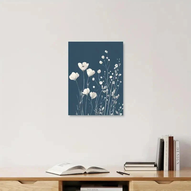 Beautiful White Flowers Light Colors Floral Painting 40x60cm Metal Print Ready to Hang