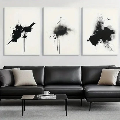 3pcs Black Ink Abstract Splatter Bold Perfect Wall Art Canvas Unframed – High Quality Print 100% Australian Made Wall Canvas