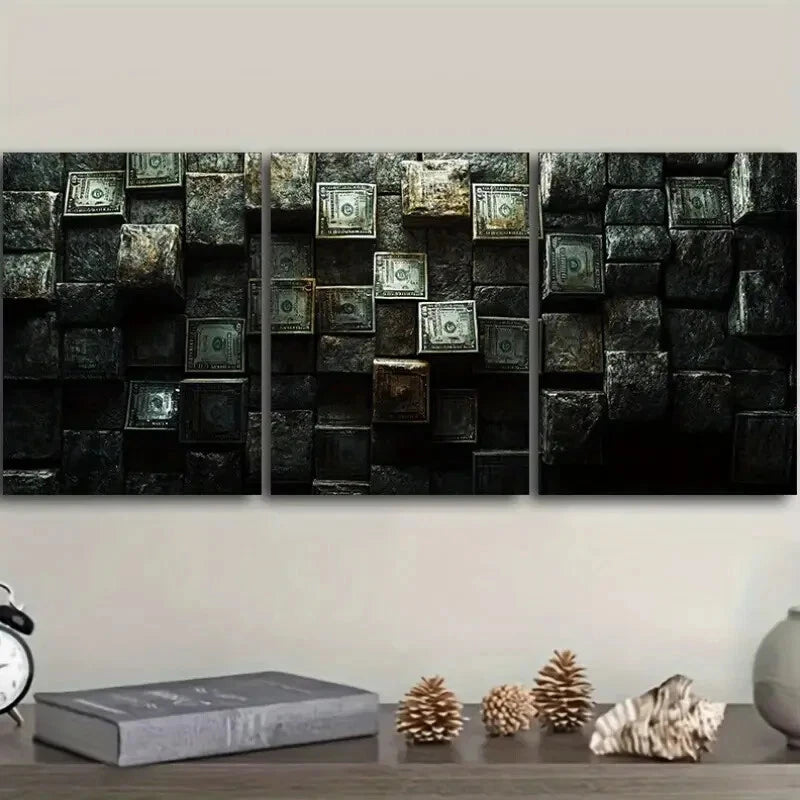 3pcs Dollar Bill Dungeon Design Metal Print Ready to Hang Art
