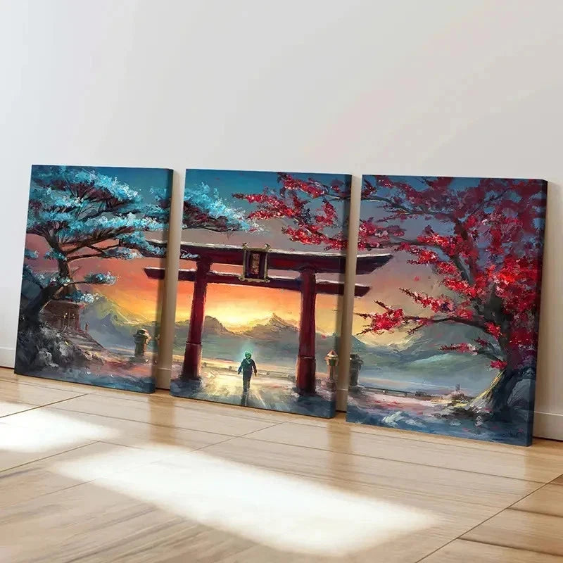 3pcs Aesthetic Art Anime Landscape Torii Wall Art Set Canvas Framed 40x60cm - High Quality Print 100% Australian Made Wall Canvas Ready to Hang