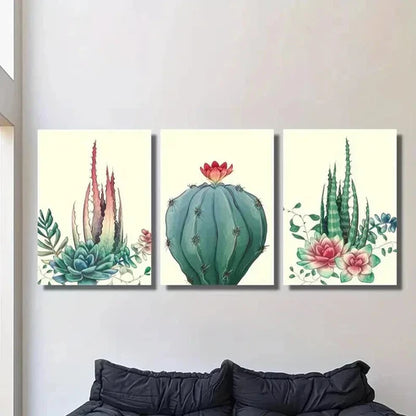 3pcs Vibrant Aloe Vera Prick Pear & Cactus Wall Art Canvas Unframed – High Quality Print 100% Australian Made Wall Canvas