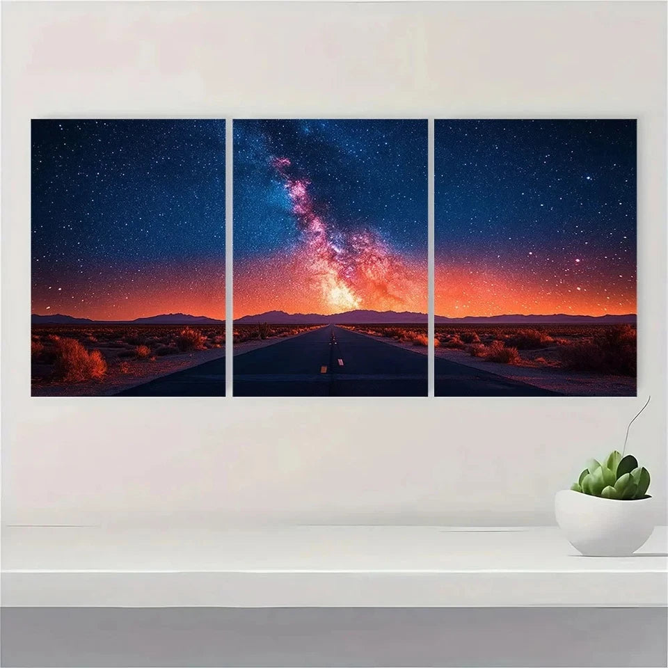 3pcs Starry Sky and Road Scenery Metal Print Ready to Hang Art