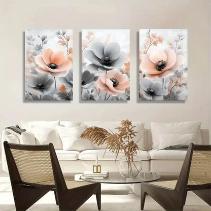 3pcs Elegant Pink & Gray Flower Designs Perfect Wall Art Canvas Unframed - High Quality Print 100% Australian Made Wall Canvas