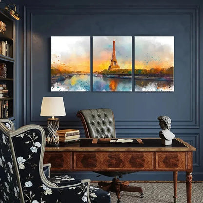 3pcs Eiffel Tower Paris Skyline Watercolor Metal Print Ready to Hang Art
