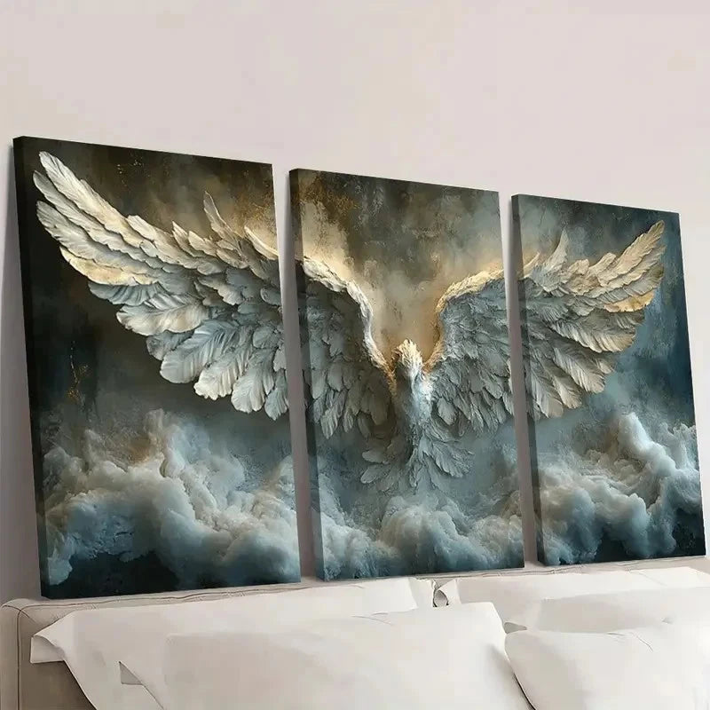 3pcs Angel Wings Abstract Vintage Style Wall Art Set Canvas Framed 40x60cm - High Quality Print 100% Australian Made Wall Canvas Ready to Hang