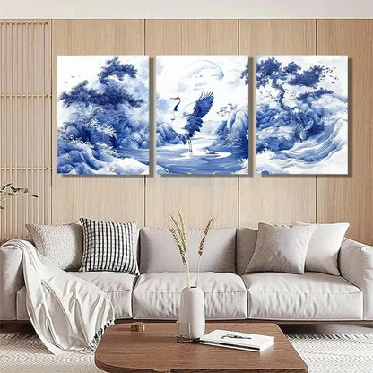 3pcs Traditional Blue and White Elegant Perfect Wall Art Set Canvas Framed 40x60cm - High Quality Print 100% Australian Made Wall Canvas Ready to Hang