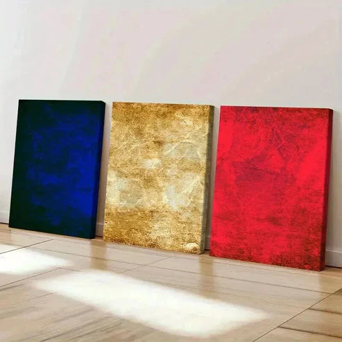 3pcs Blue Golden & Red France Flag Decor Art Set Canvas Unframed - High Quality Print 100% Australian Made Wall Canvas