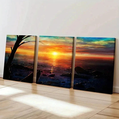 3pcs Vibrant Sunset by the Sea Landscape Wall Art Set Canvas Framed 40x60cm - High Quality Print 100% Australian Made Wall Canvas Ready to Hang