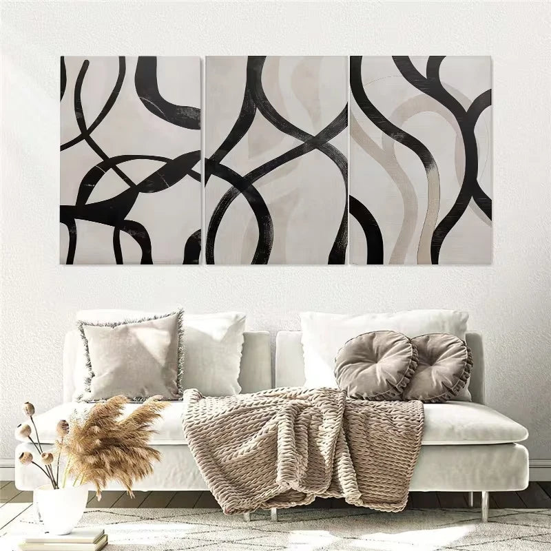 3pcs Minimalist Line Drawings Abstract Wall Art Set Canvas Framed 50x70cm – High Quality Print 100% Australian Made Wall Canvas Ready to Hang