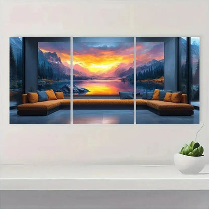 3pcs Modern Mountain Sunset F Wall Art Set Canvas Framed 60x90cm - High Quality Print 100% Australian Made Wall Canvas Ready to Hang