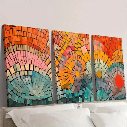 3pcs Colorful Geometric Mosaic Puzzle Wall Art Set Canvas Unframed - High Quality Print 100% Australian Made Wall Canvas