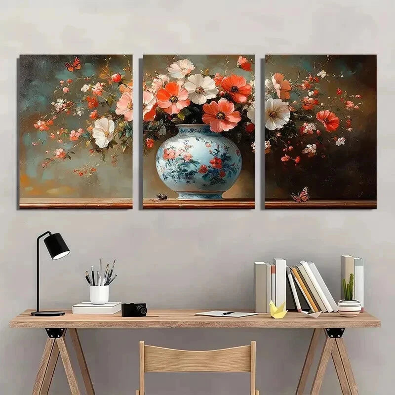 3pcs Pink & White Flowers Butterflies Wall Art Set Canvas Framed 40x60cm - High Quality Print 100% Australian Made Wall Canvas Ready to Hang