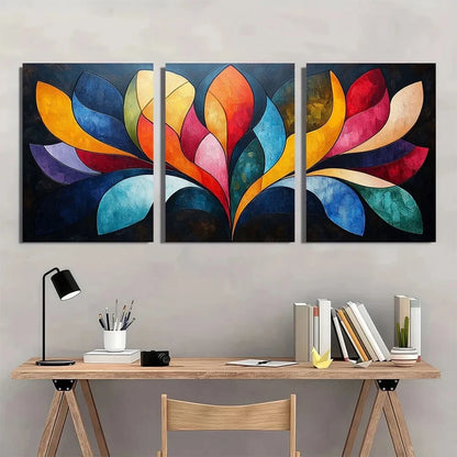 3pcs Vibrant Abstract Modern Colorful Leaf Designs Metal Print Ready to Hang Art