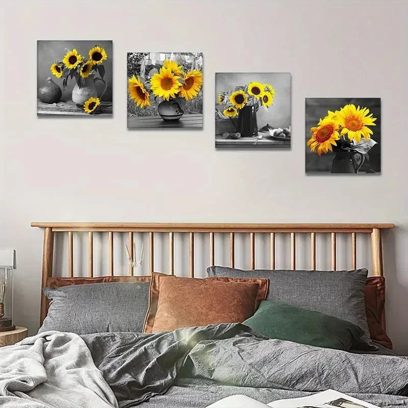 4pcs Bathroom and Home Office Wall Art Canvas Framed
