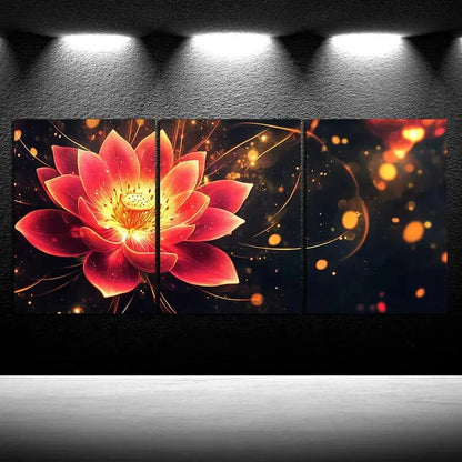 3pcs Abstract Floral Design Vivid Lotus Flower Metal Print Ready to Hang Art