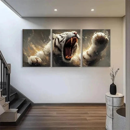 3pcs Fierce White Tiger Powerful Roar Perfect Wall Art Set Canvas Framed 40x60cm - High Quality Print 100% Australian Made Wall Canvas Ready to Hang