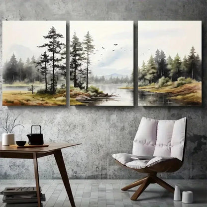 3pcs Serene Forest Tranquil Nature Landscape Metal Print Ready to Hang Art