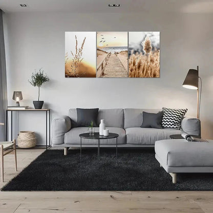 3pcs Beach Sunset Wooden Boardwalk Metal Print Ready to Hang Art