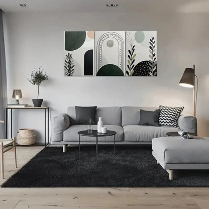 3pcs Geometric Shapes and Plant Motifs Metal Print Ready to Hang Art
