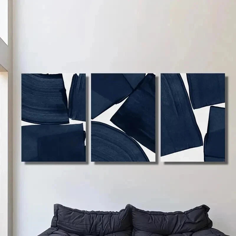 3pcs Blue Tone Geometric Patterns Wall Art Set Canvas Framed 40x60cm - High Quality Print 100% Australian Made Wall Canvas Ready to Hang