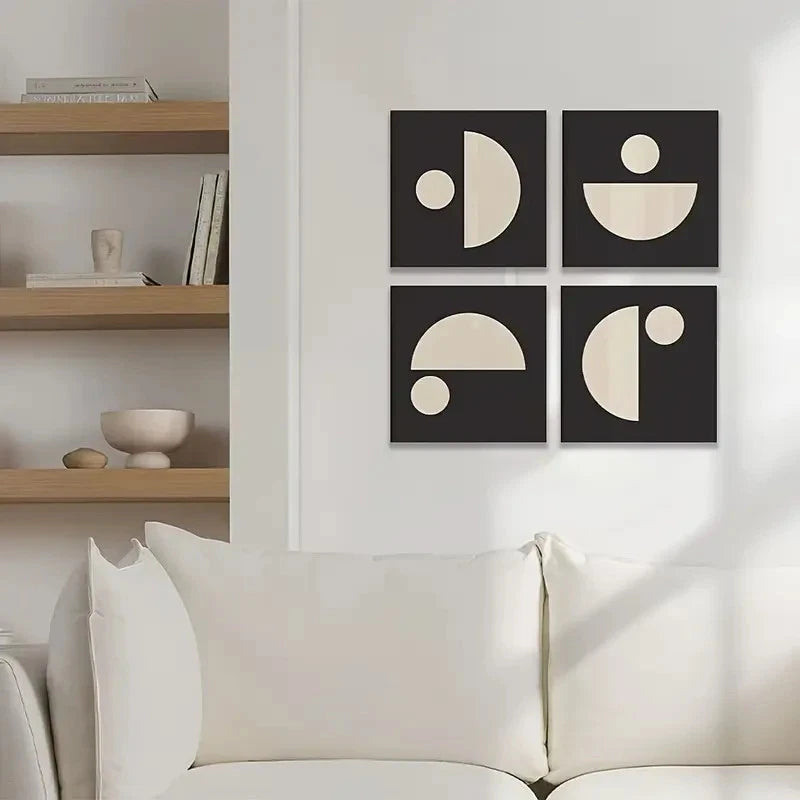 4pcs Contemporary Shape Art for Modern Spaces Wall Art Canvas Framed