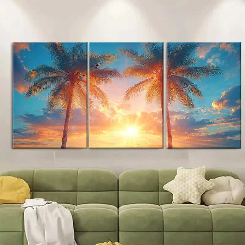 3pcs Vibrant Sun Rays & Blue Sky Metal Print Ready to Hang Art