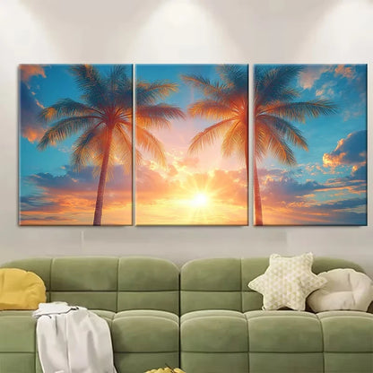 3pcs Vibrant Sun Rays & Blue Sky Metal Print Ready to Hang Art