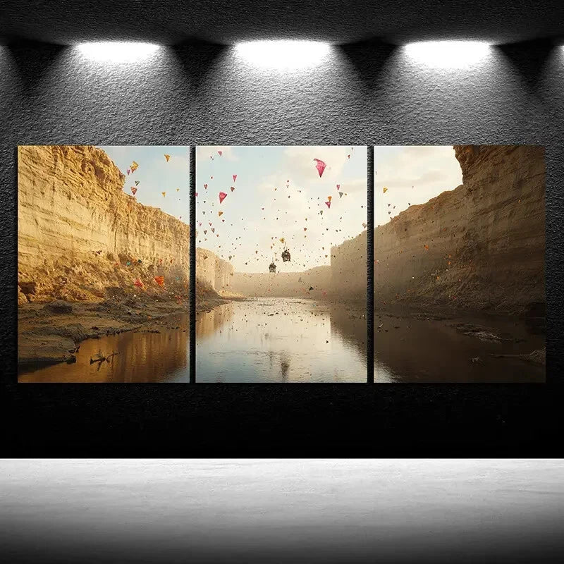3pcs Kite on the Desert Canyon Metal Print Ready to Hang Art