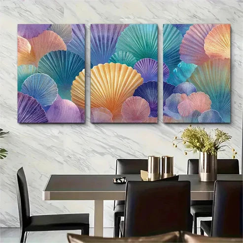 3pcs Warm Orange & Blue Shells Beach Wall Art Canvas Unframed - High Quality Print 100% Australian Made Wall Canvas