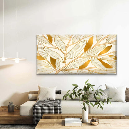 Golden Leaf Pattern Art Wall Art Canvas Office Home Room Framed 120x60cm