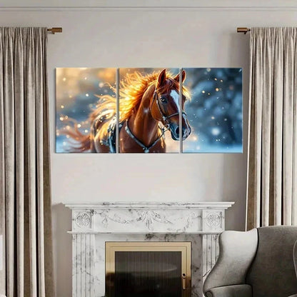 3pcs Vibrant Horse with Golden Mane Wall Art Set Canvas Framed 40x60cm - High Quality Print 100% Australian Made Wall Canvas Ready to Hang