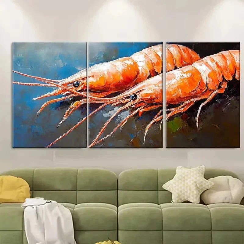 3pcs Shrimp Fine Art Fish Wall Art Set Canvas Framed 40x60cm - High Quality Print 100% Australian Made Wall Canvas Ready to Hang
