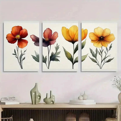 3pcs Wildflower Floral Botanical Perfect Wall Art Set Canvas Framed 40x60cm - High Quality Print 100% Australian Made Wall Canvas Ready to Hang