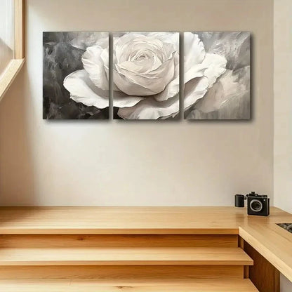 3pcs White Roses Painting Metal Print Ready to Hang Art