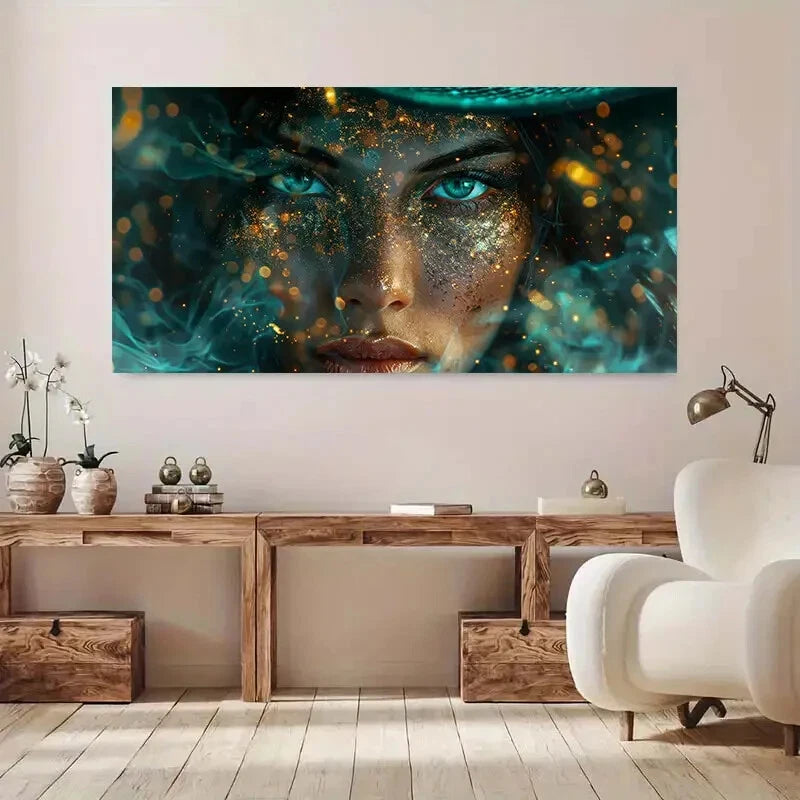 Golden Decor Girl Eys Blue wall canvas office home room framed 120x60cm - Bella Home Decor