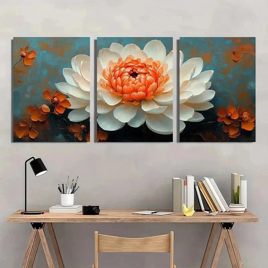3pcs Chrysanthemum Flower White Perfect Wall Art Set Canvas Framed 40x60cm - High Quality Print 100% Australian Made Wall Canvas Ready to Hang