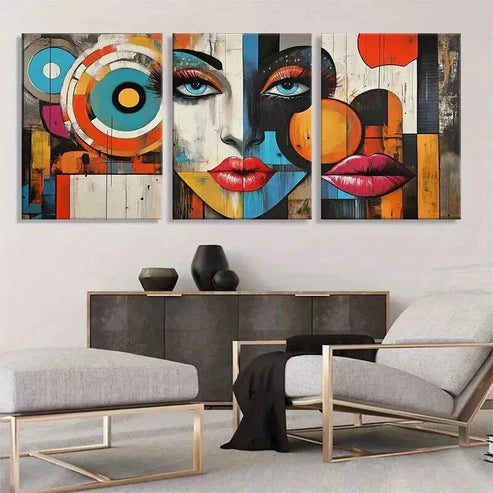3pcs Abstract Geometric Pop Colorful Art Set Canvas Unframed - High Quality Print 100% Australian Made Wall Canvas