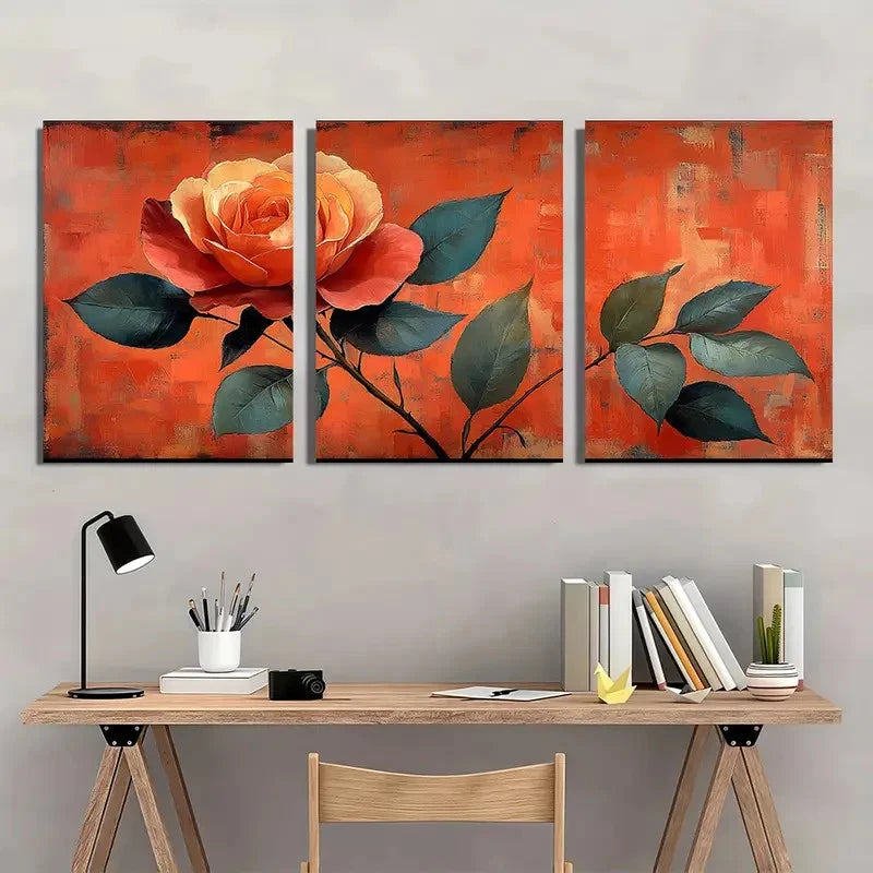 3pcs Vintage Rose By Emile Bernard Perfect Wall Art Set Canvas Framed 40x60cm - High Quality Print 100% Australian Made Wall Canvas Ready to Hang
