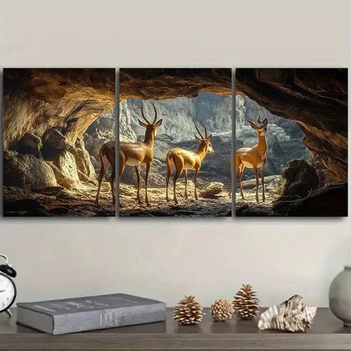 3pcs A Group of Antelope in the Cave Wall Art Set Canvas Unframed – High Quality Print 100% Australian Made Wall Canvas