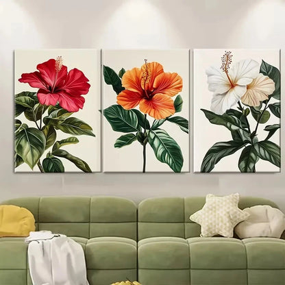 3pcs Vibrant Tropical Hibiscus Flower Wall Art Set Canvas Framed 50x70cm - High Quality Print 100% Australian Made Wall Canvas Ready to Hang