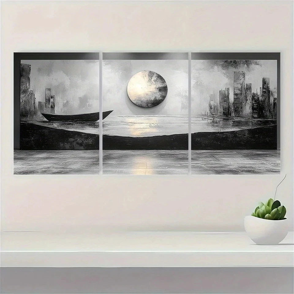 3pcs Black and White Abstract Metal Print Ready to Hang Art