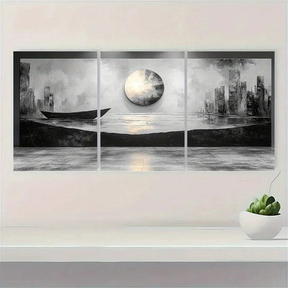 3pcs Black and White Abstract Metal Print Ready to Hang Art