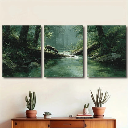 3pcs Wolves Navigating Forest Metal Print Ready to Hang Art