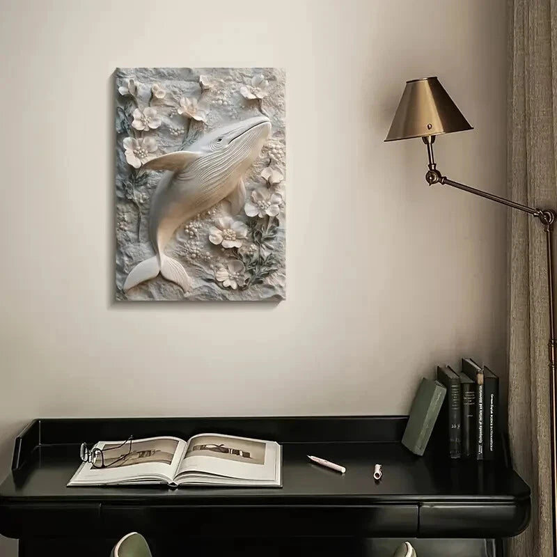 Featuring a Whale Surrounded by Floral Design Painting 40x60cm Metal Print Ready to Hang