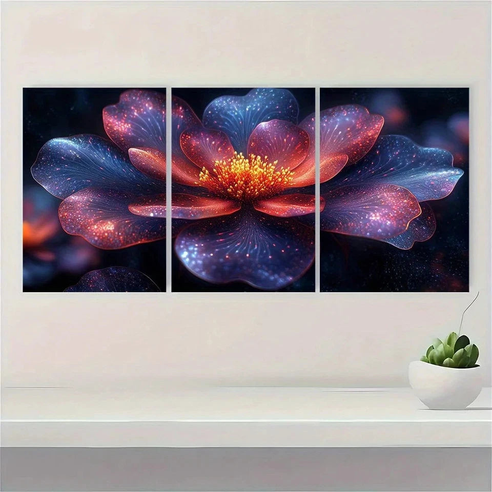 3pcs Exotic Flowers Abstract Painting Metal Print Ready to Hang Art