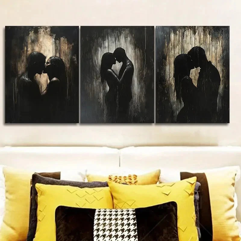 3pcs Classic Kissing Couple Painting Metal Print Ready to Hang Art