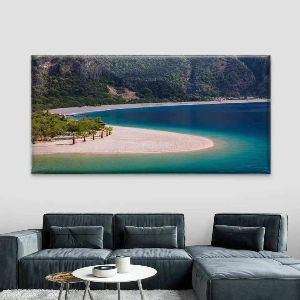 Beach View with Palm Trees Wall Art Canvas Office Home Room Framed 120x60cm