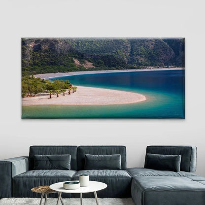 Beach View with Palm Trees Wall Art Canvas Office Home Room Framed 120x60cm